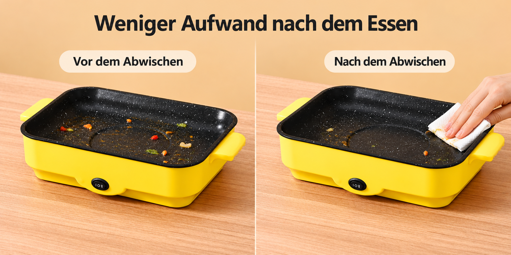 Dieselbe abgek&uuml;hlte Grillfl&auml;che vor und nach dem Abwischen mit K&uuml;chenpapier