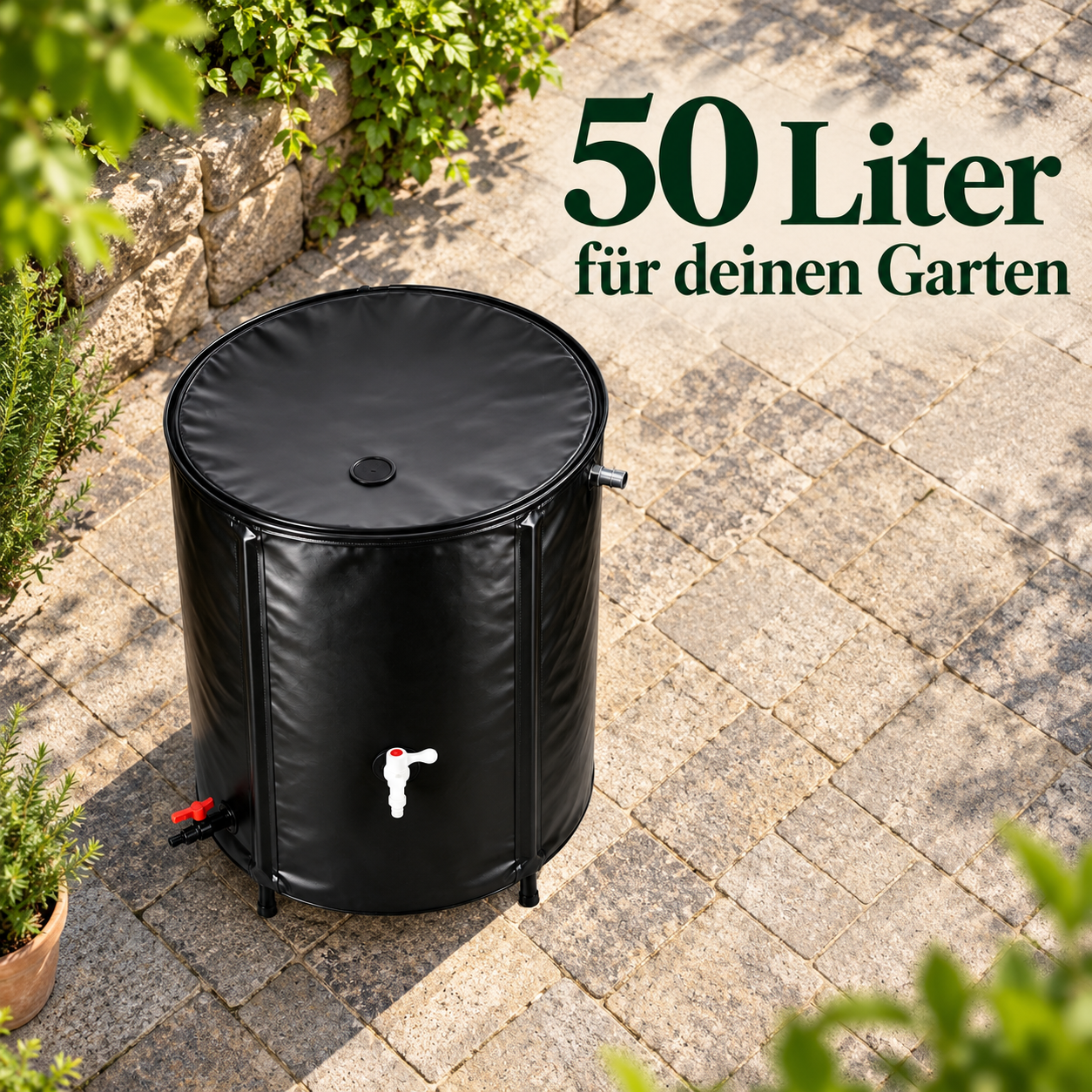 Schwarzer faltbarer Regenwassertank für den Garten