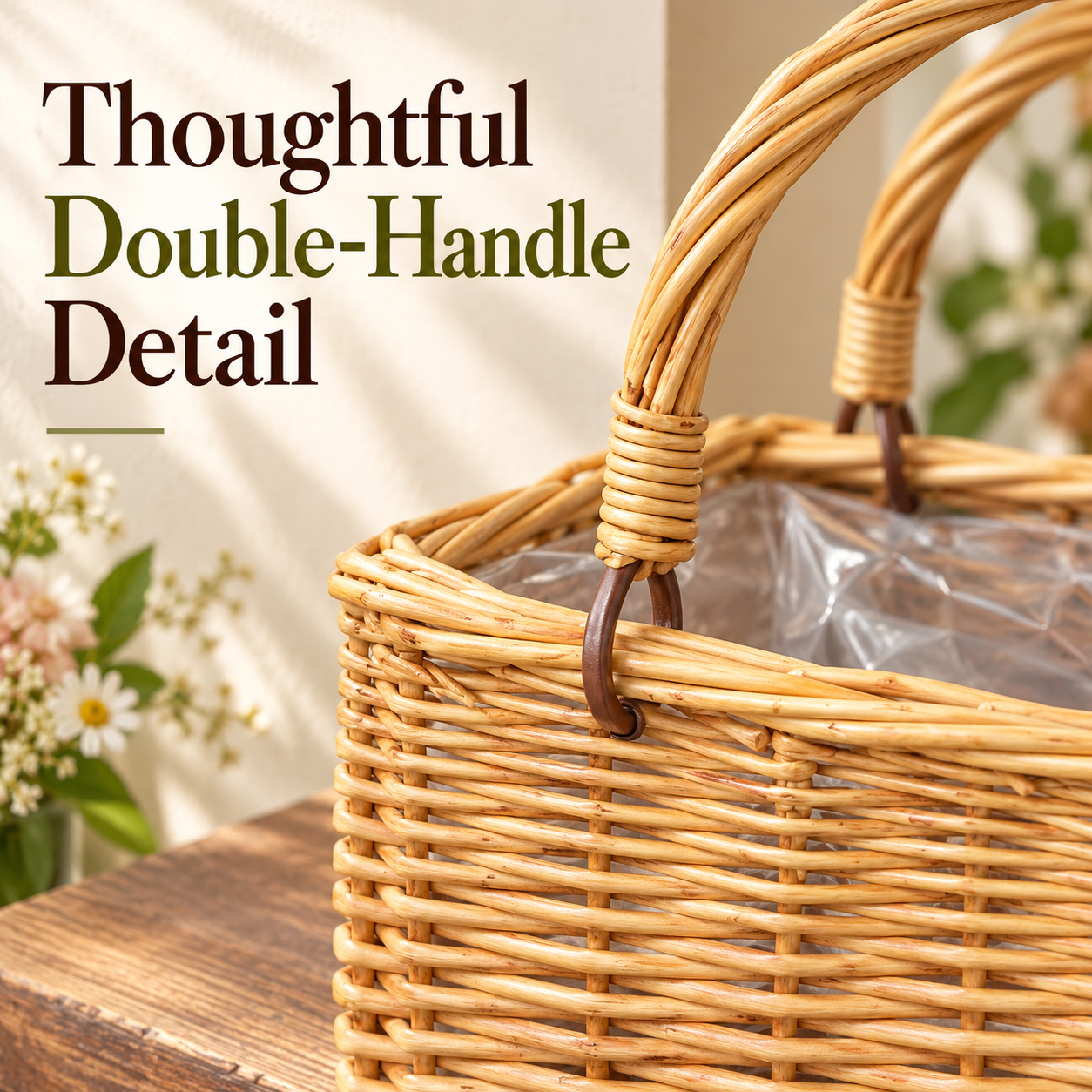 One empty lined woven basket with approximate body dimensions in inches
