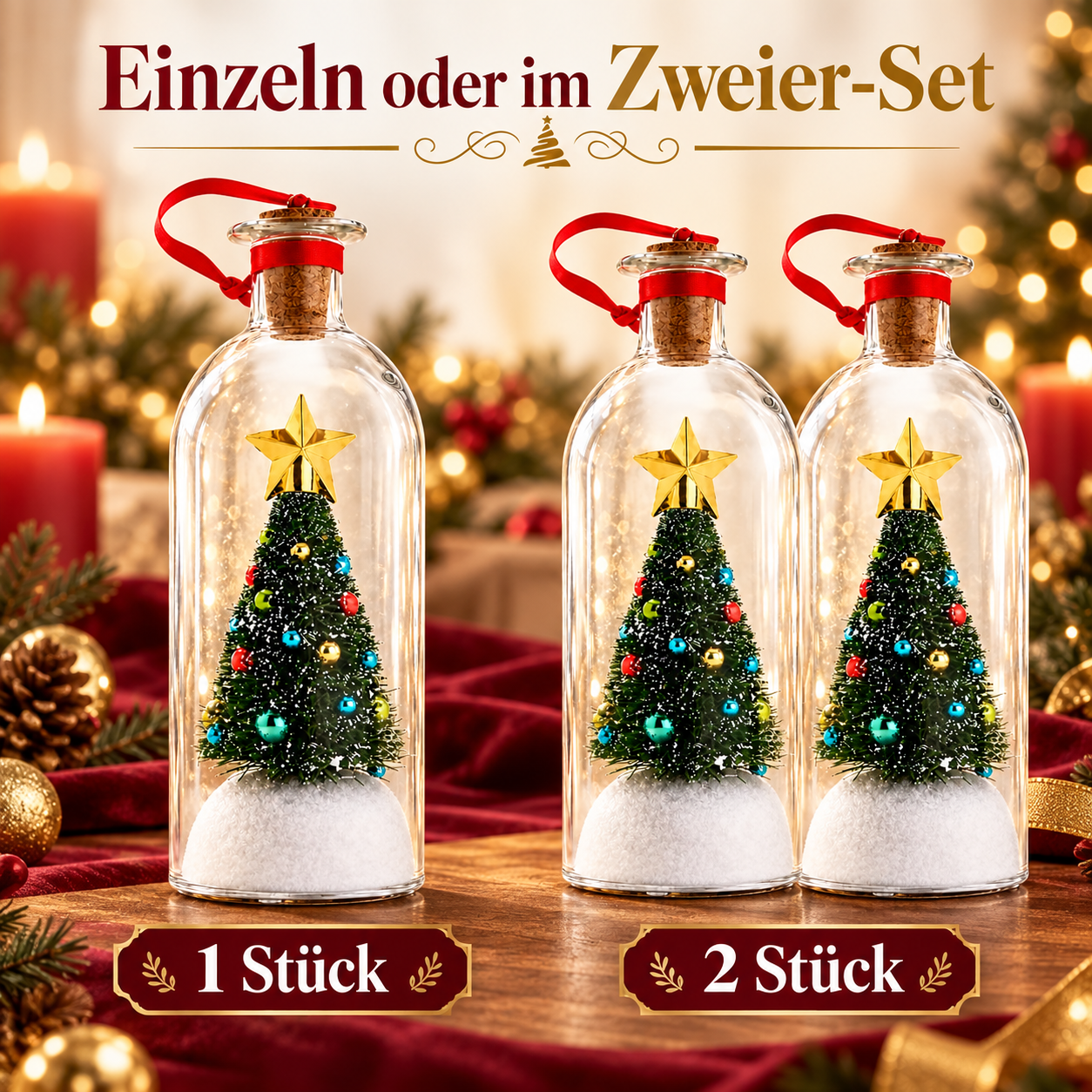 Weihnachtsflasche mit grünem Miniaturbaum für deine persönliche Sprachnachricht