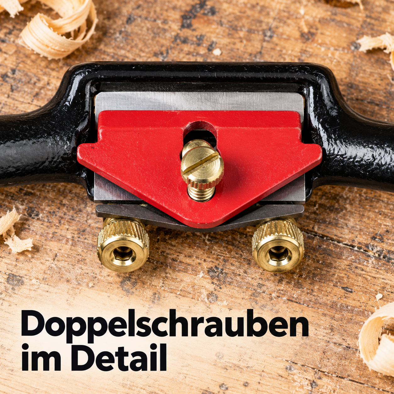 Schwarzer Handhobel mit roter Klingenhalterung und einzelner silberner Wechselklinge