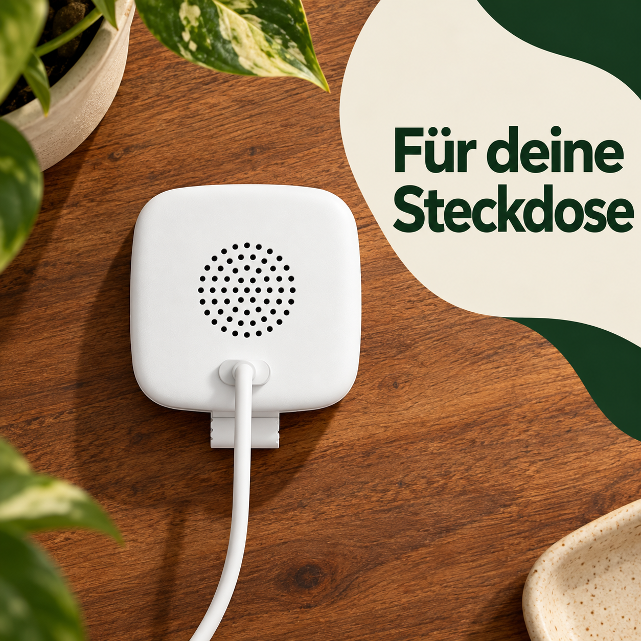Weiße Kamerarückseite mit Lautsprecheröffnungen und Stromkabel im Detail