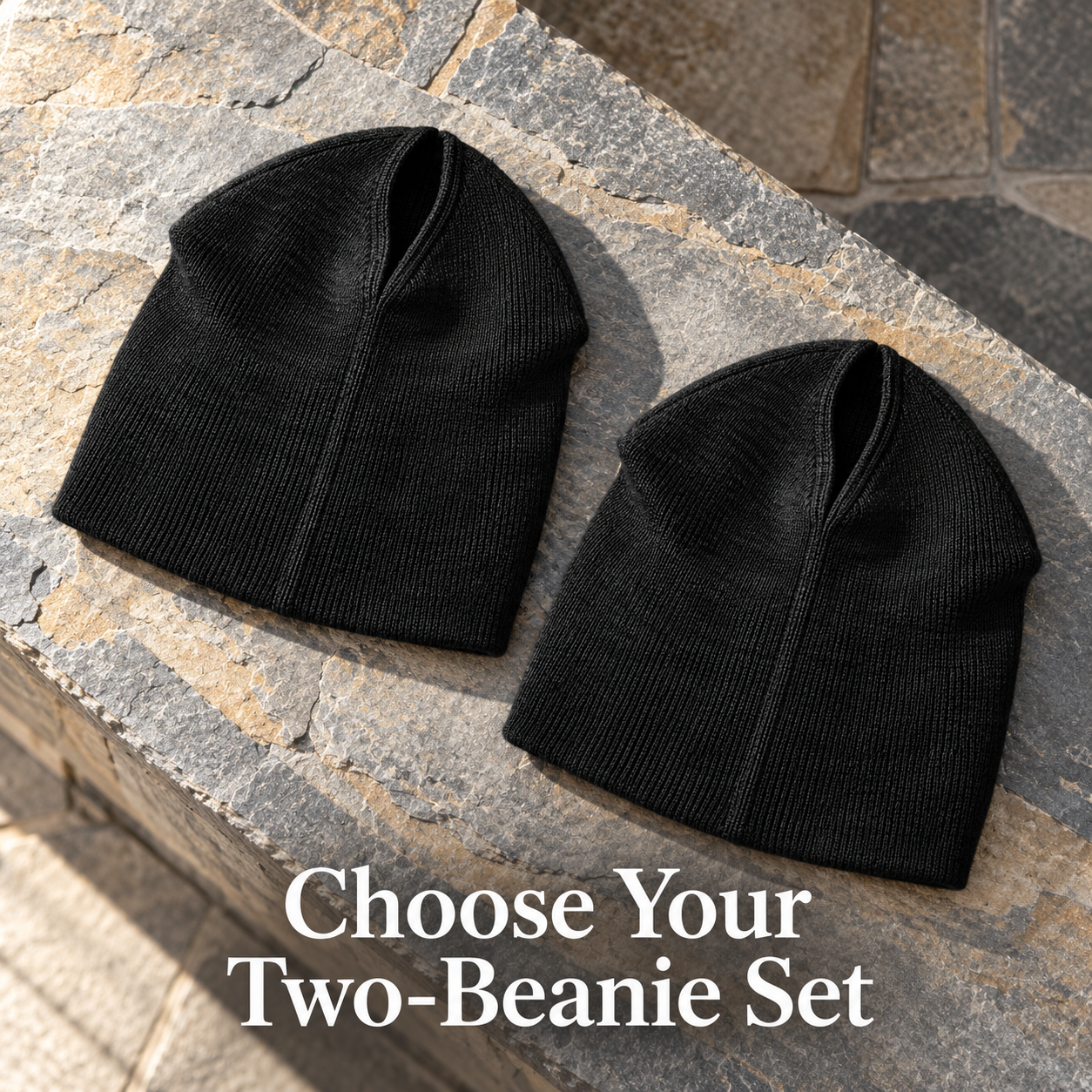 One black ponytail beanie