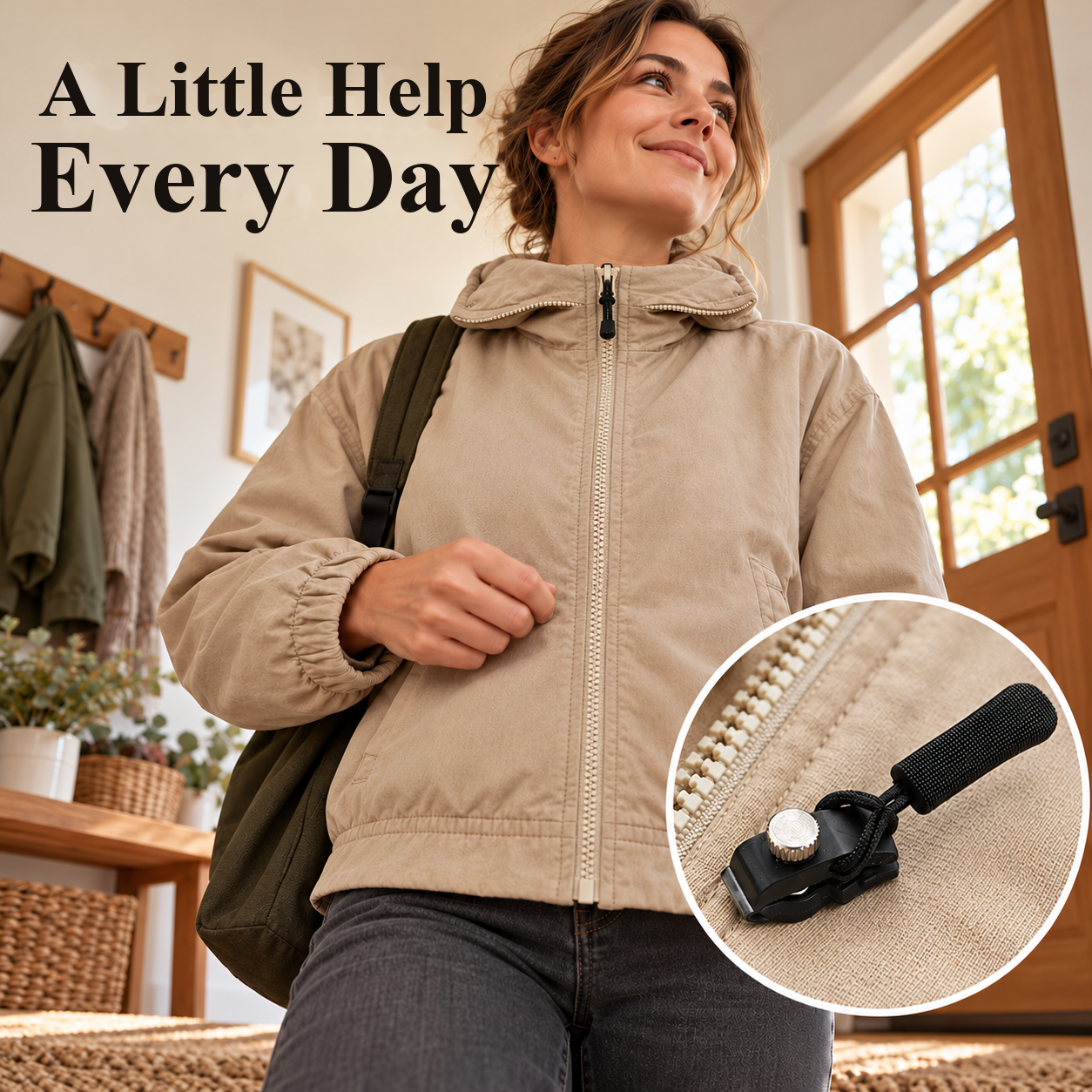 Replacement slider with a nylon tab on an everyday jacket