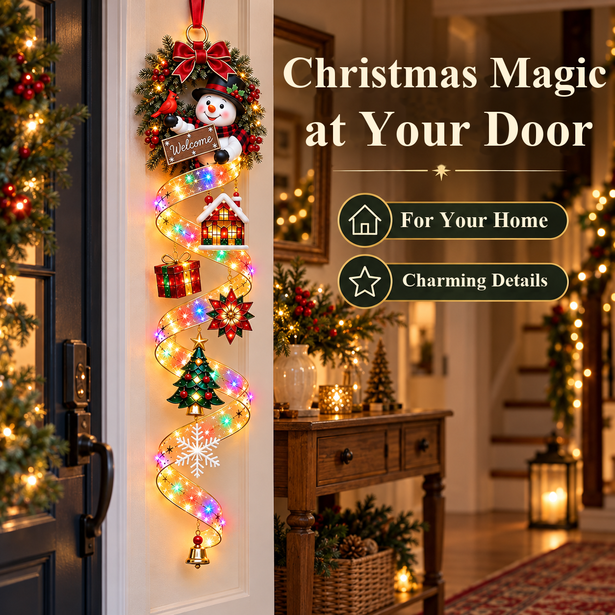Light-up snowman door decoration – decorating example