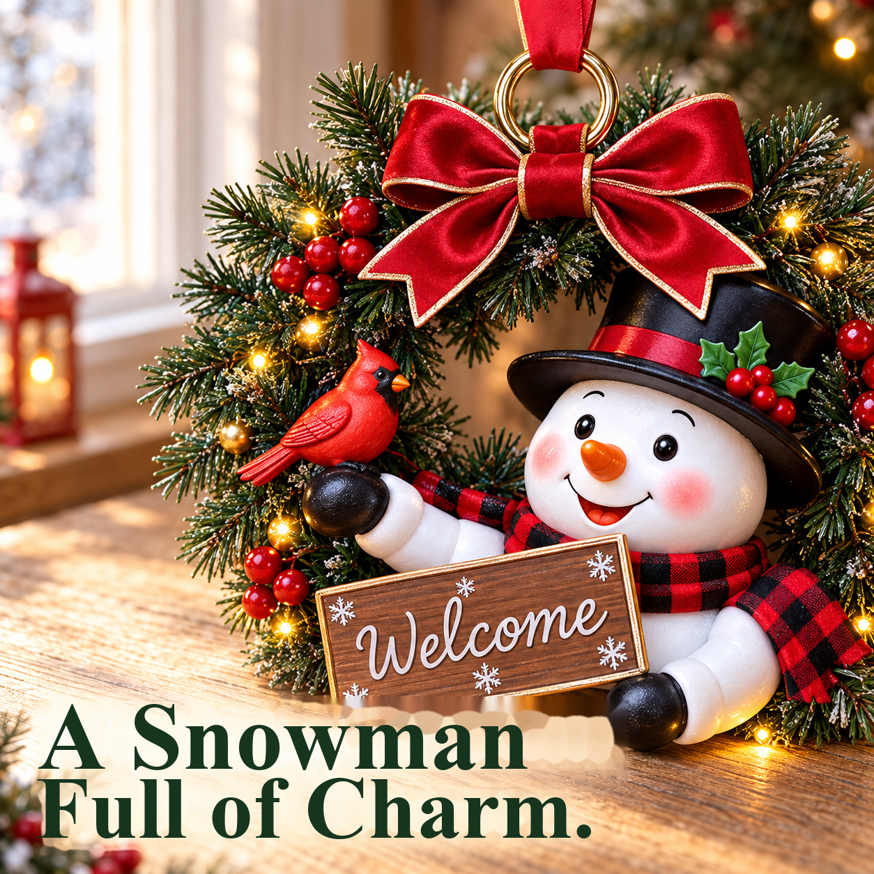 Light-up snowman door decoration – decorating example