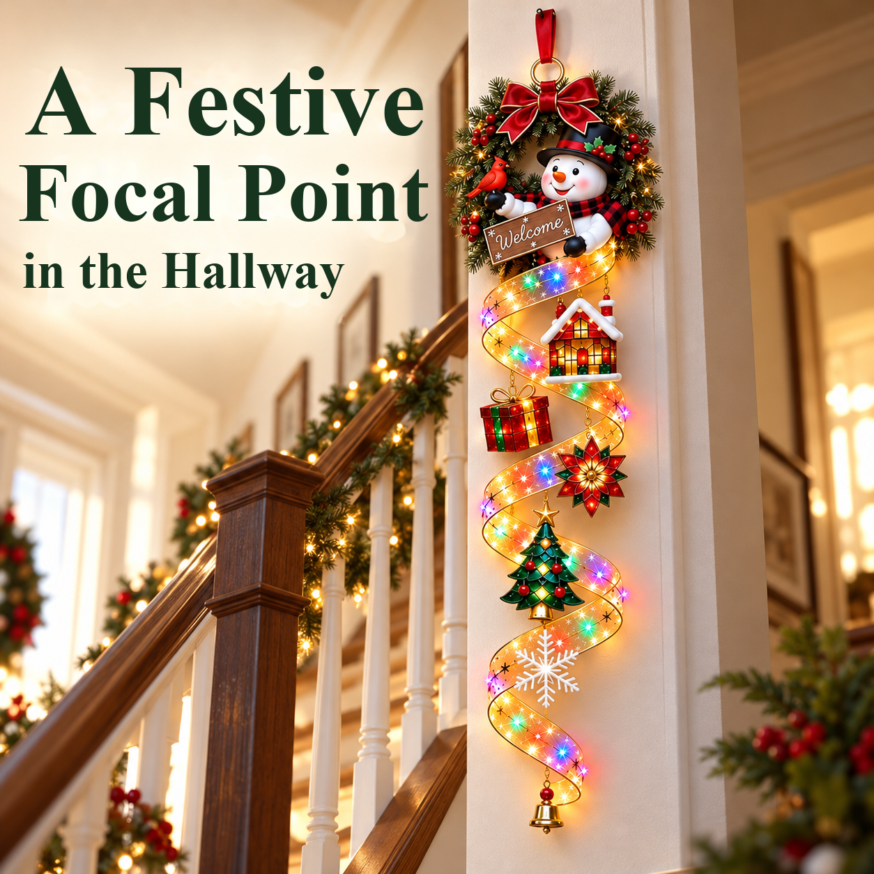 Light-up snowman door decoration – decorating example