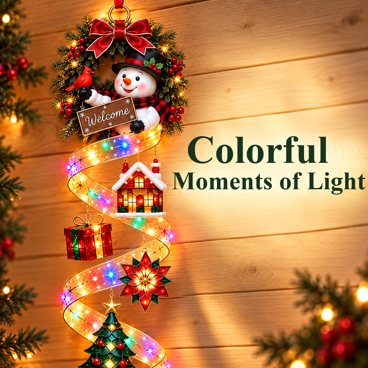 Light-up snowman door decoration – decorating example