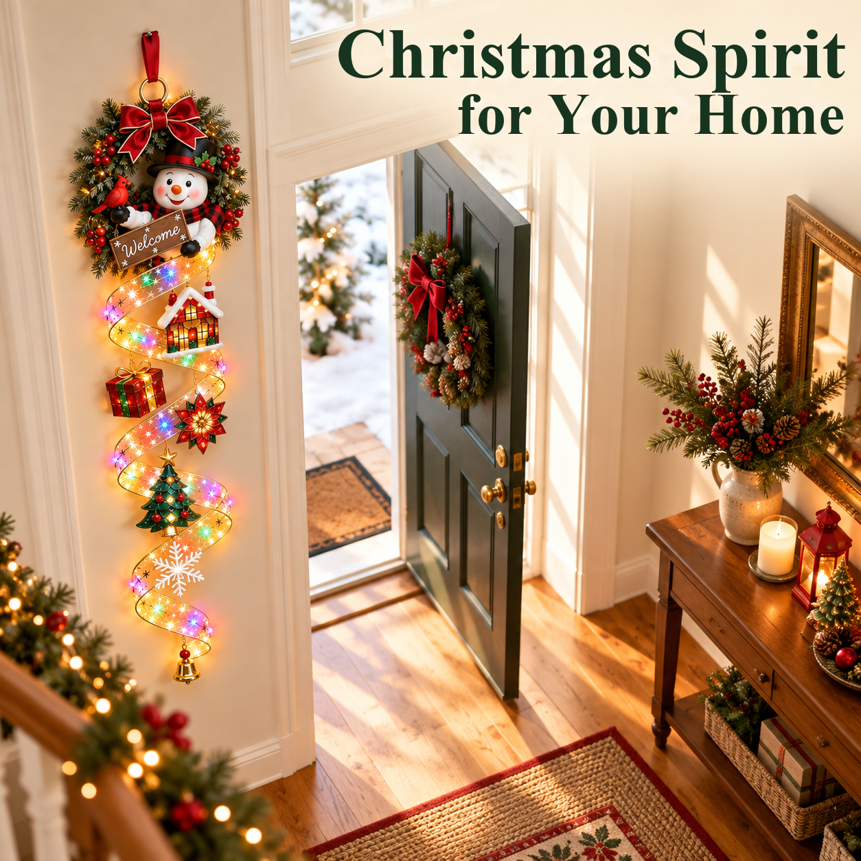 Light-up snowman door decoration – decorating example
