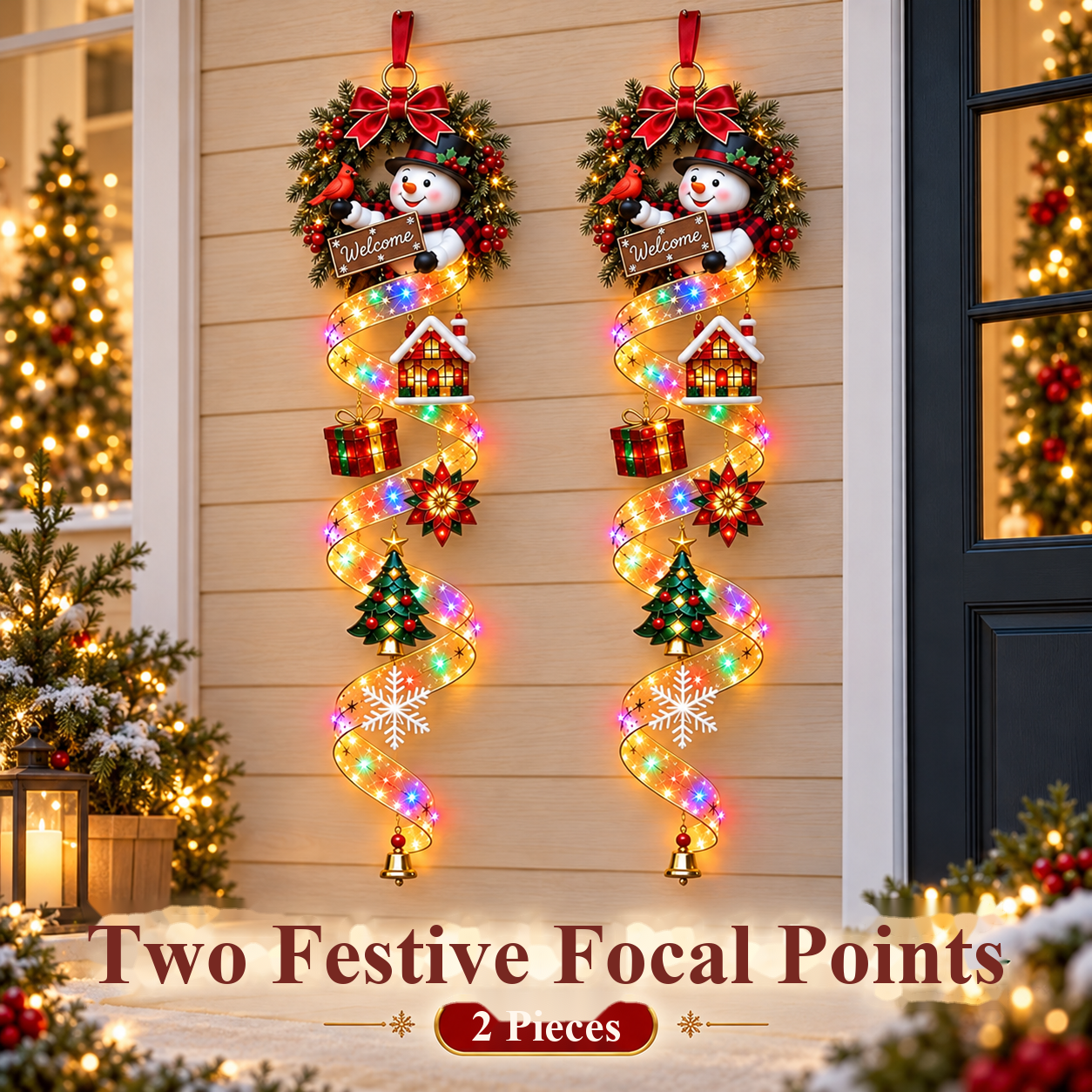 Light-up snowman door decoration – decorating example