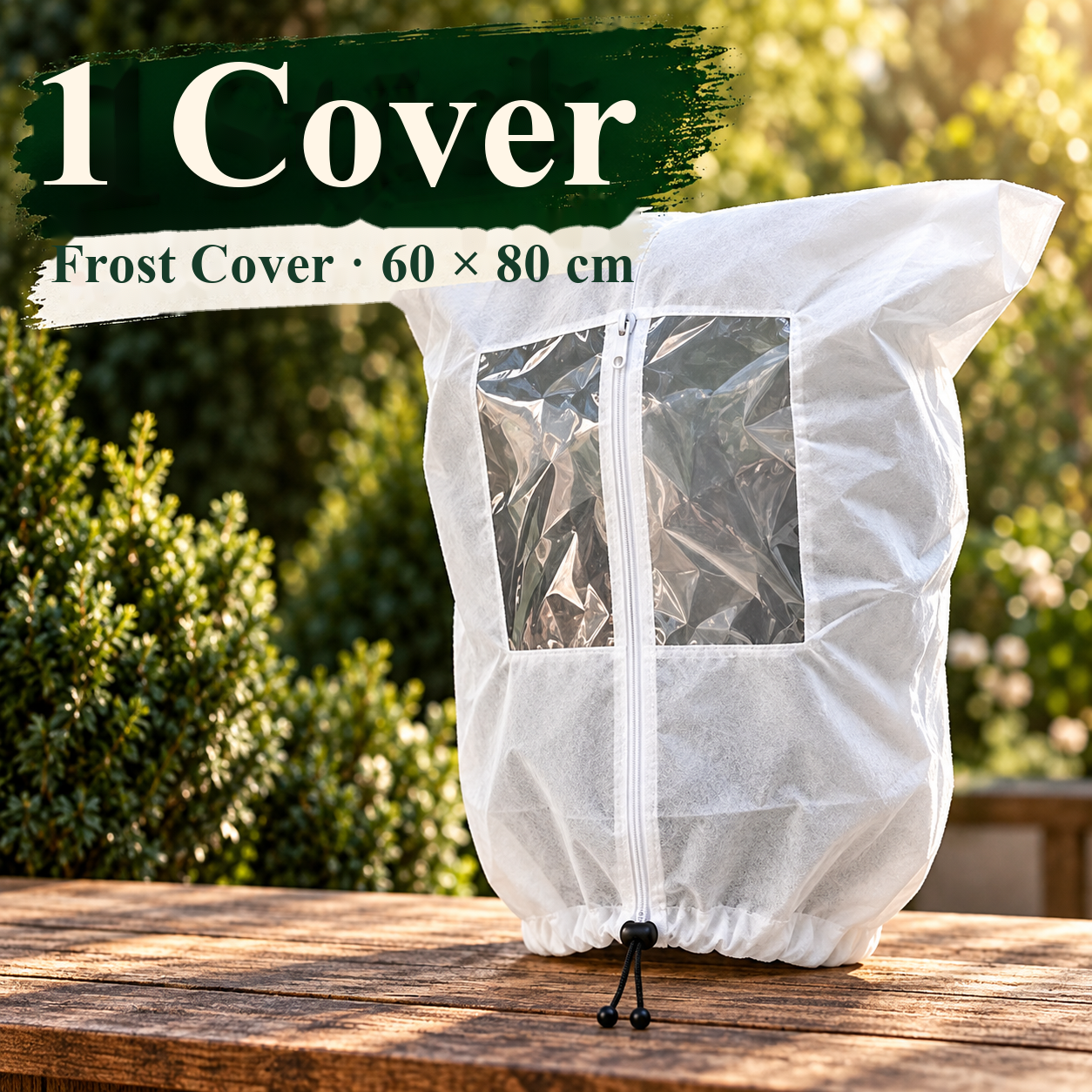 One white frost cover with a viewing window