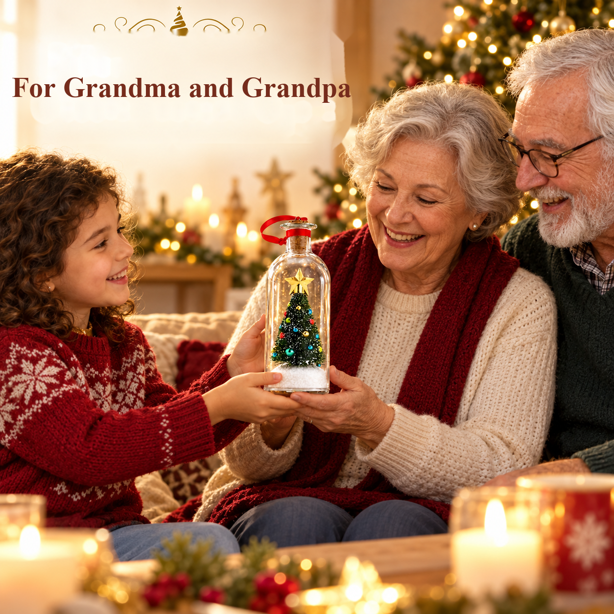 Christmas bottle with a green miniature tree for your personal voice message
