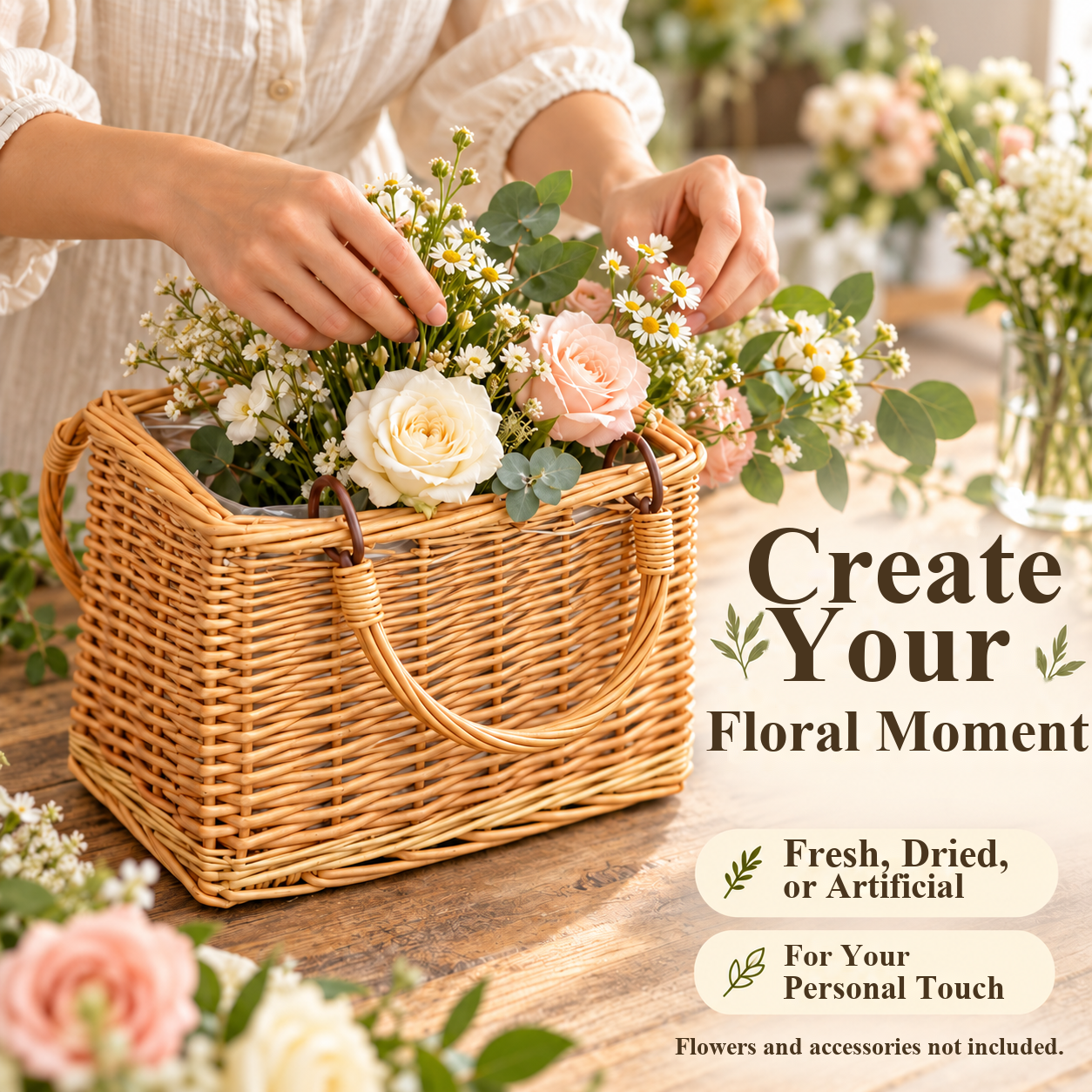 Woven flower basket for charming arrangements – product view