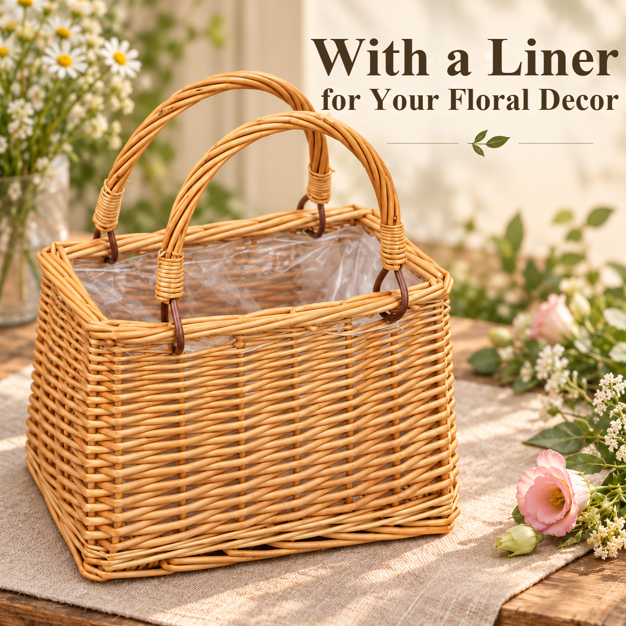 Woven flower basket for charming arrangements – product view