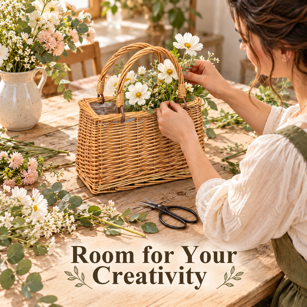 Woven flower basket for charming arrangements – product view