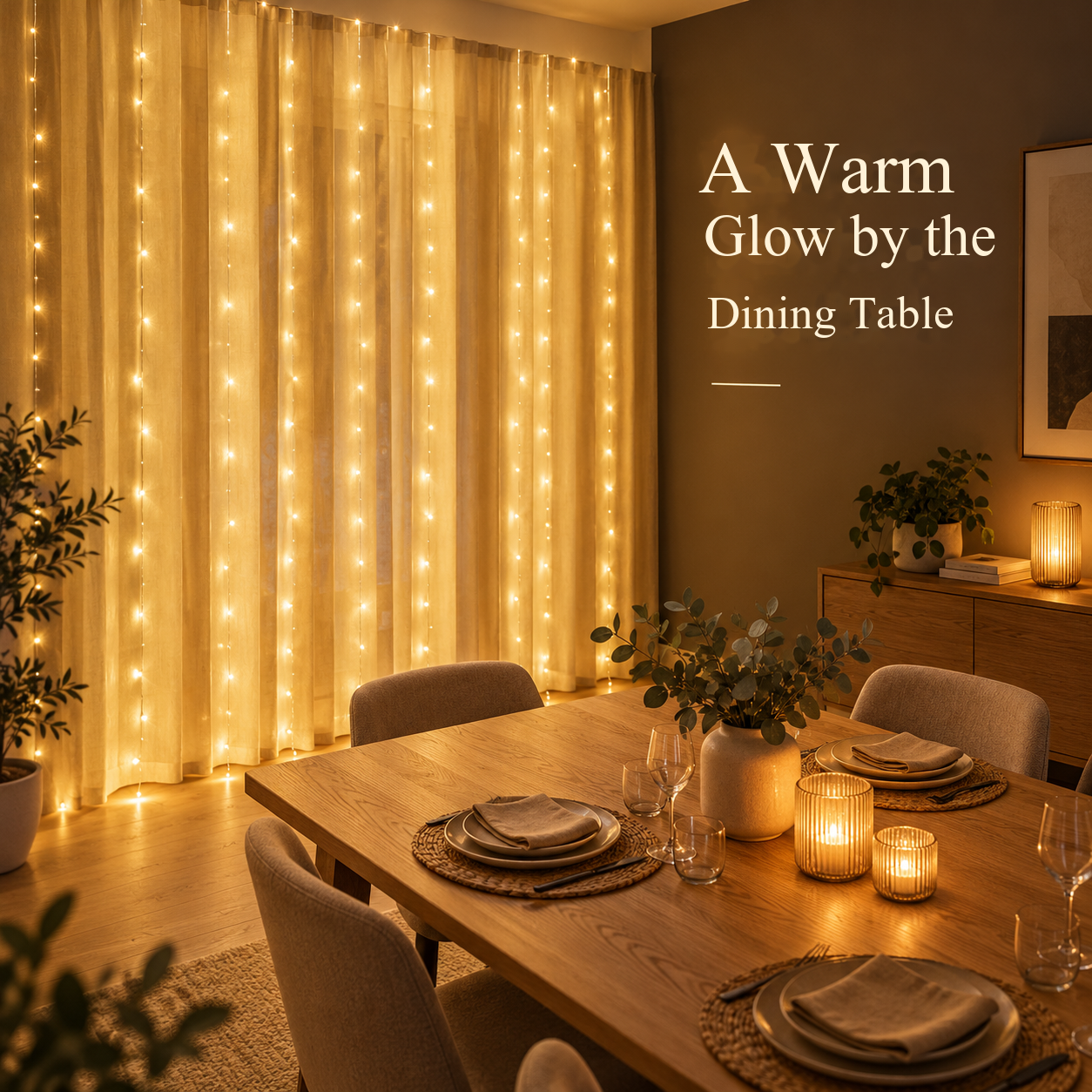One curtain light set with remote, 3 × 3 m