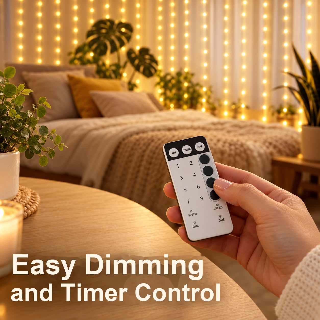 One curtain light set with remote, 3 × 3 m