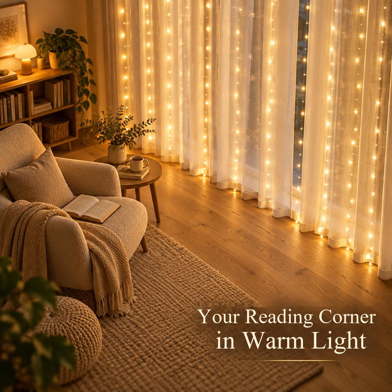 One curtain light set with remote, 3 × 3 m