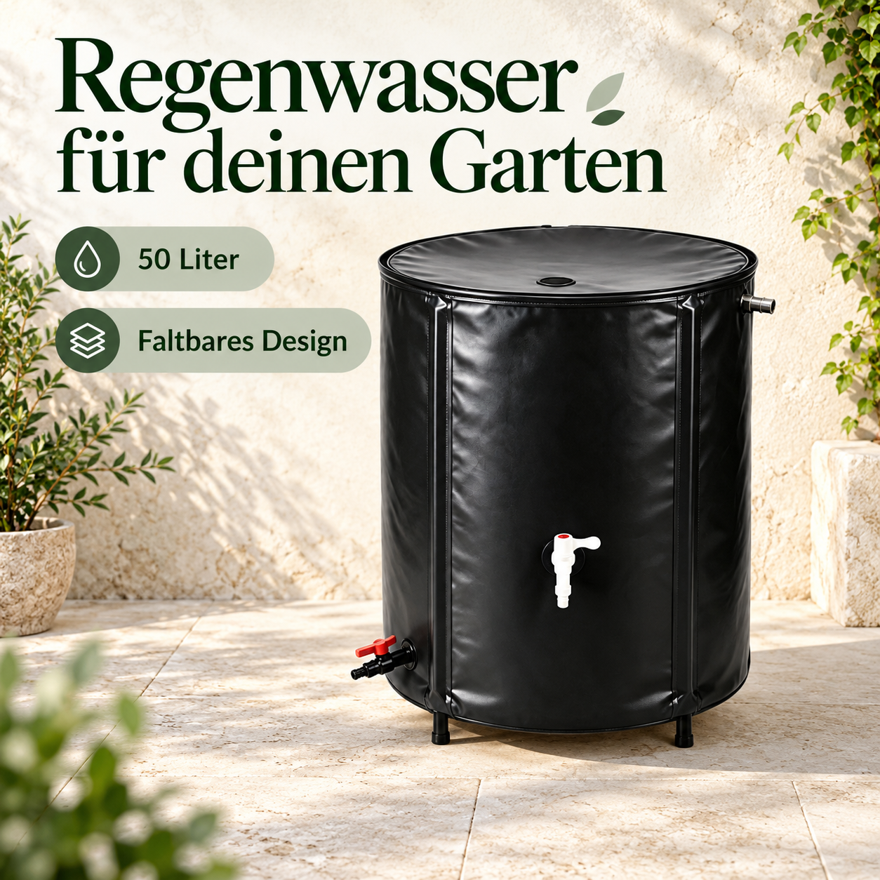Schwarzer faltbarer Regenwassertank für den Garten