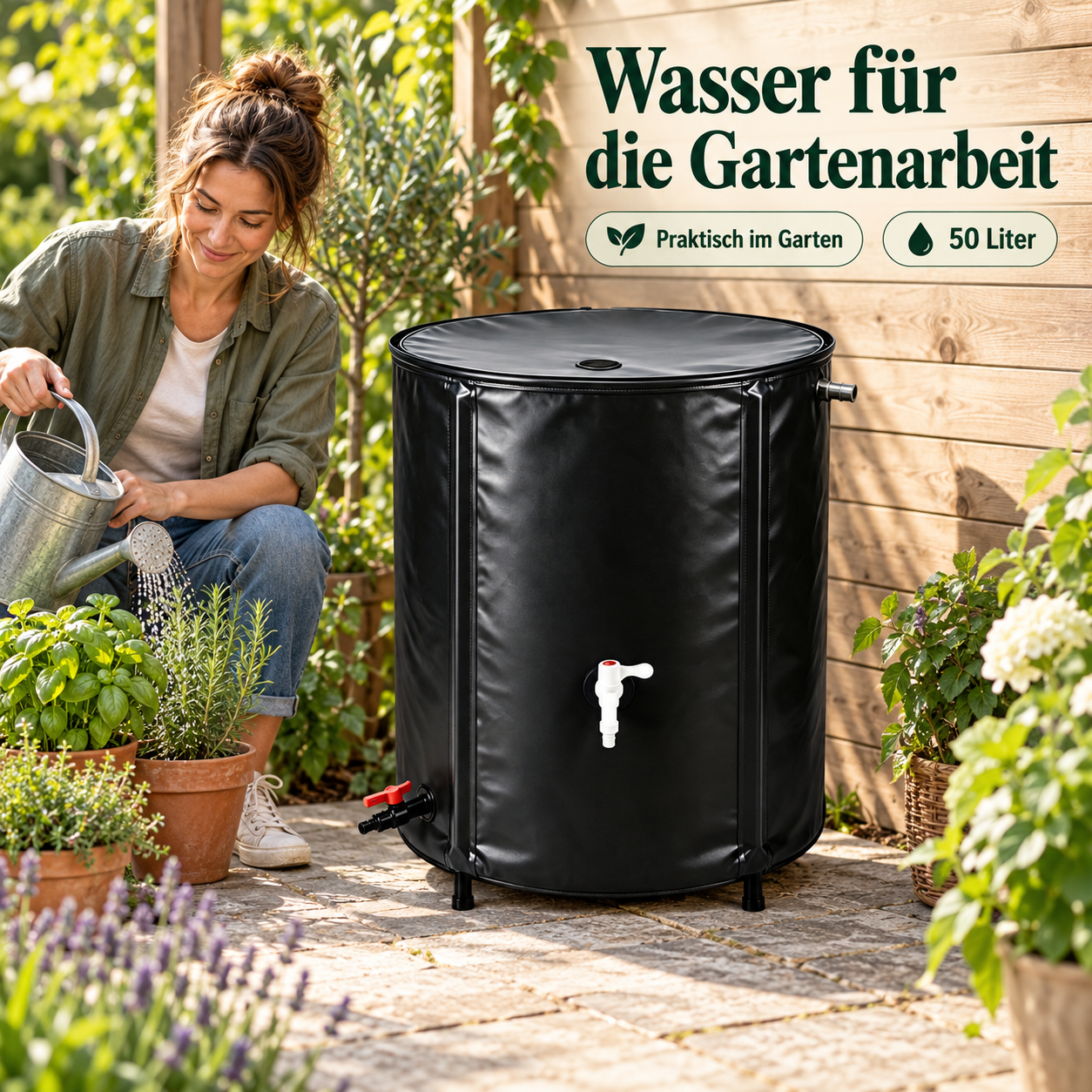 Schwarzer faltbarer Regenwassertank für den Garten