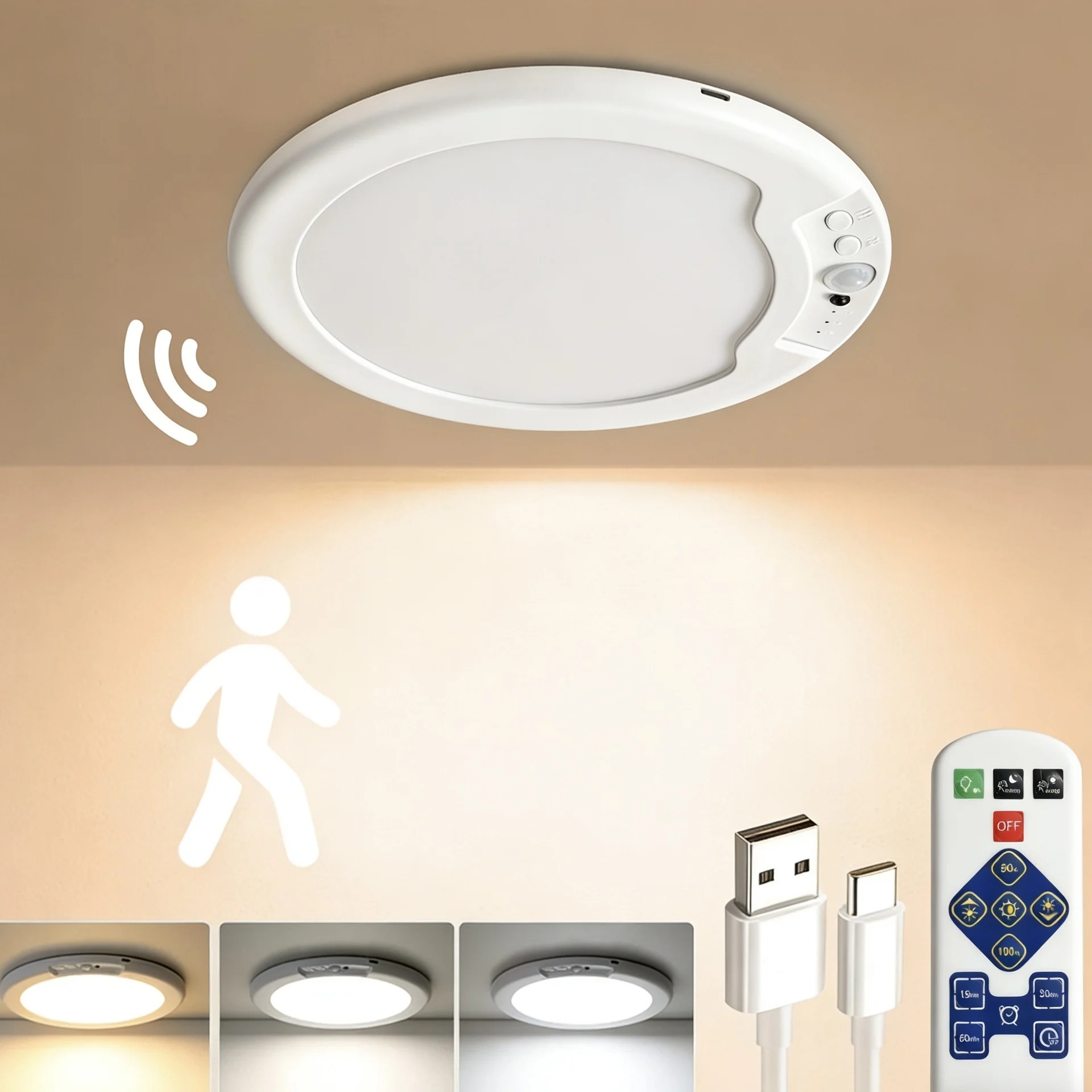 Rechargeable Motion Sensor LED Ceiling Light