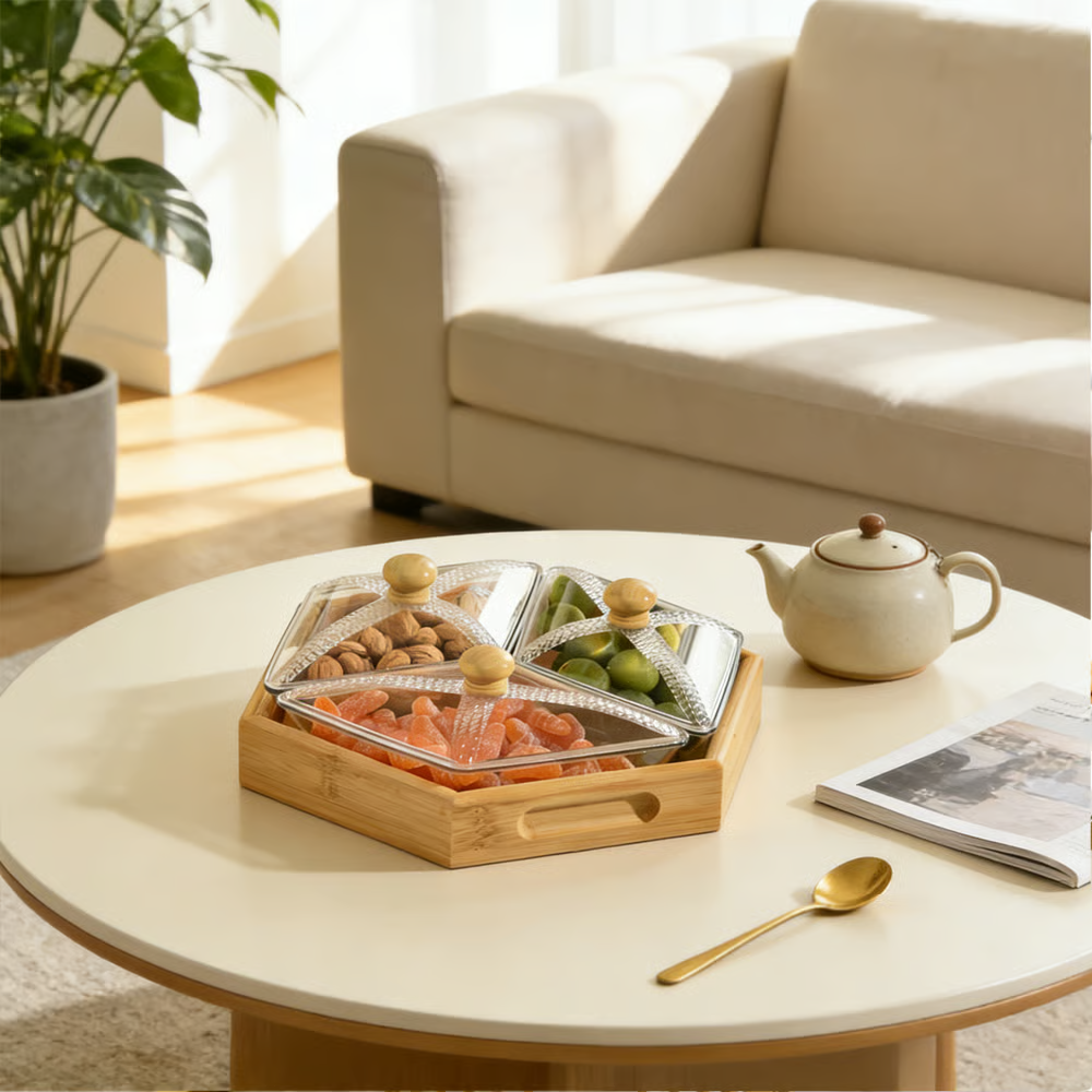 Square Snack Jar Set with Lids and Wooden Tray