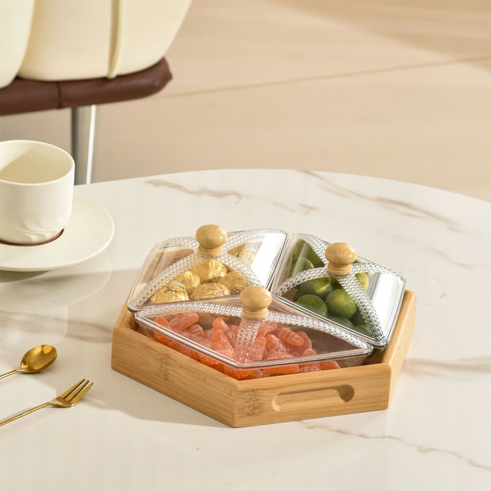 Square Snack Jar Set with Lids and Wooden Tray