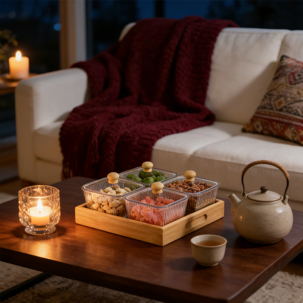 Square Snack Jar Set with Lids and Wooden Tray