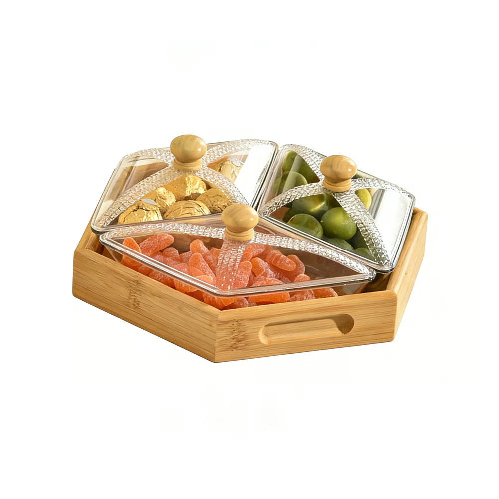 Square Snack Jar Set with Lids and Wooden Tray