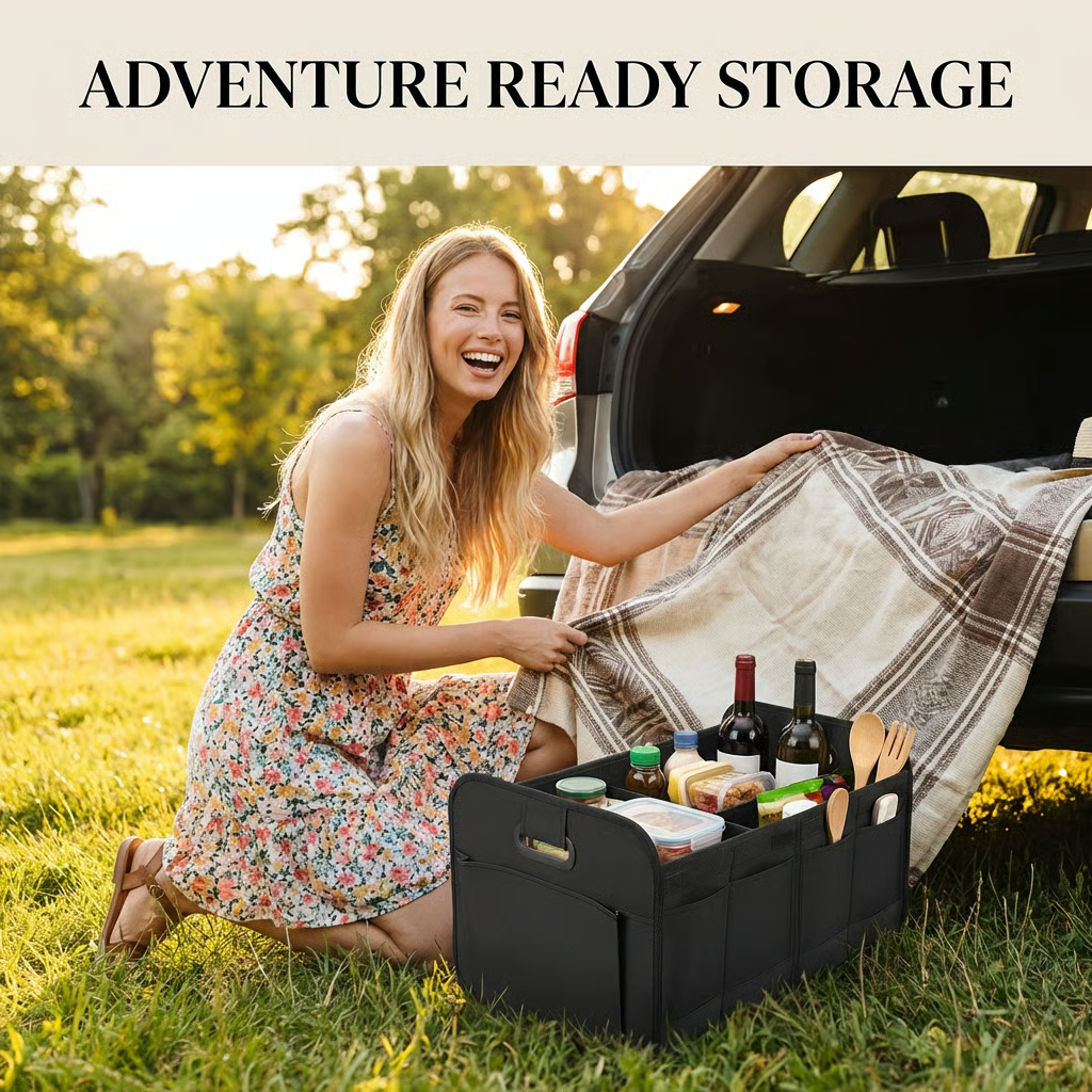 Foldable Car Trunk Organizer with Multiple Compartments