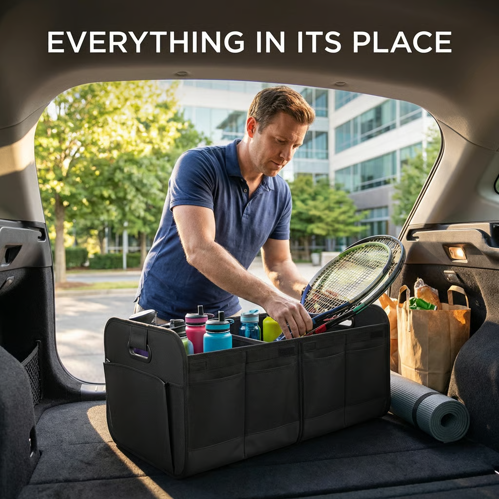 Foldable Car Trunk Organizer with Multiple Compartments