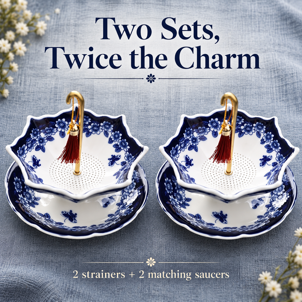 1 complete tea strainer and saucer set