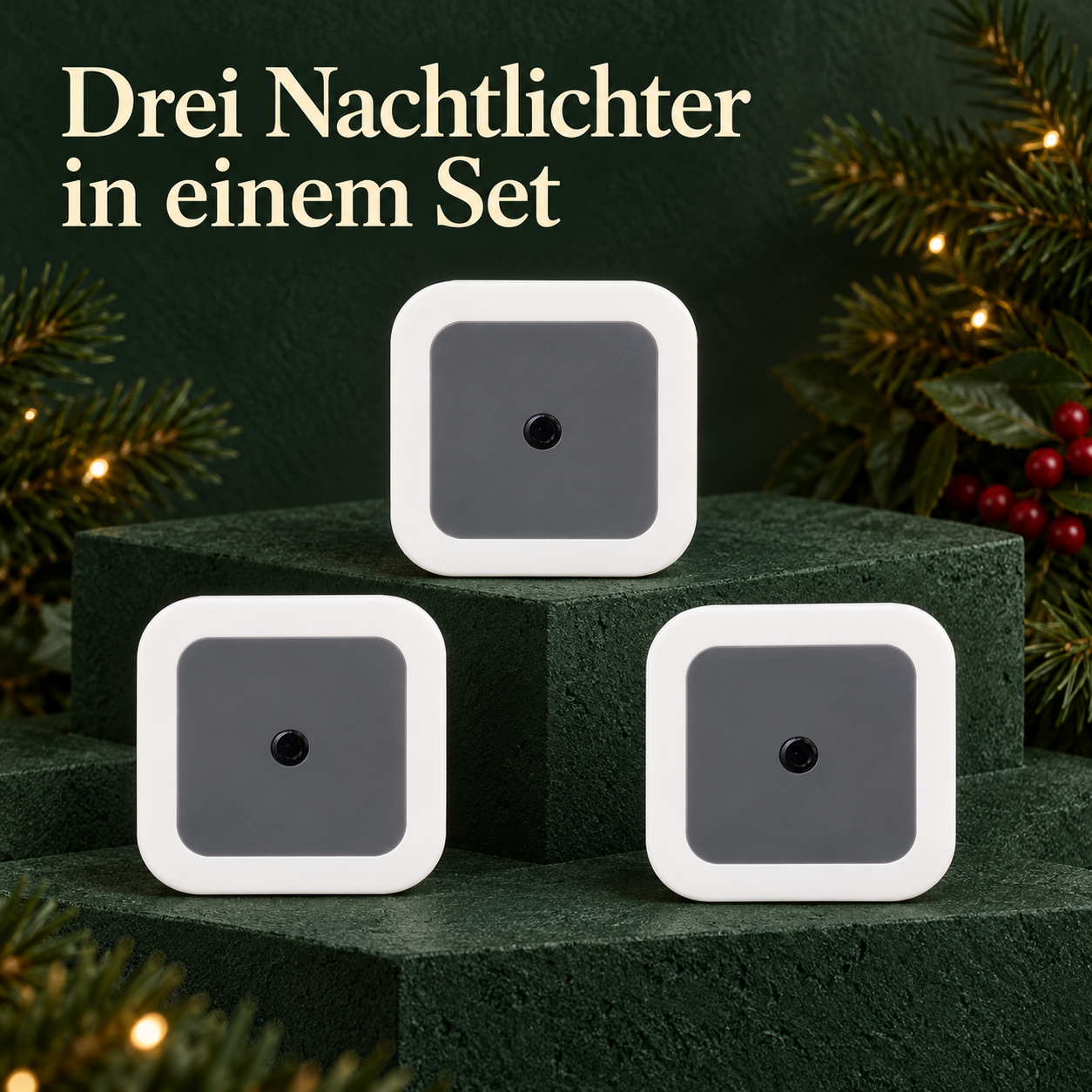 Set mit drei weißen Nachtlichtern