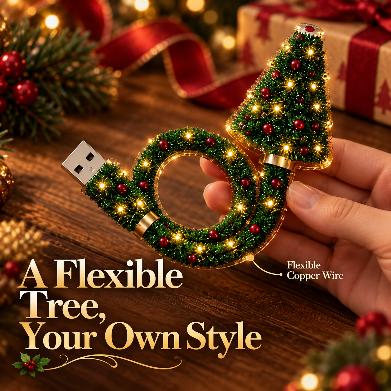One set containing one Christmas tree USB projector in a gift box