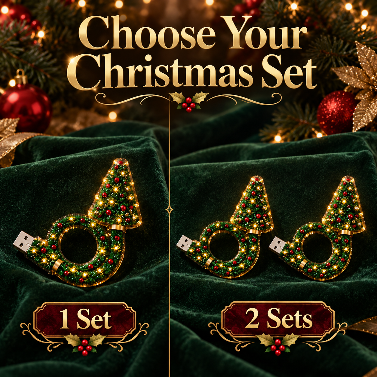 One set containing one Christmas tree USB projector in a gift box