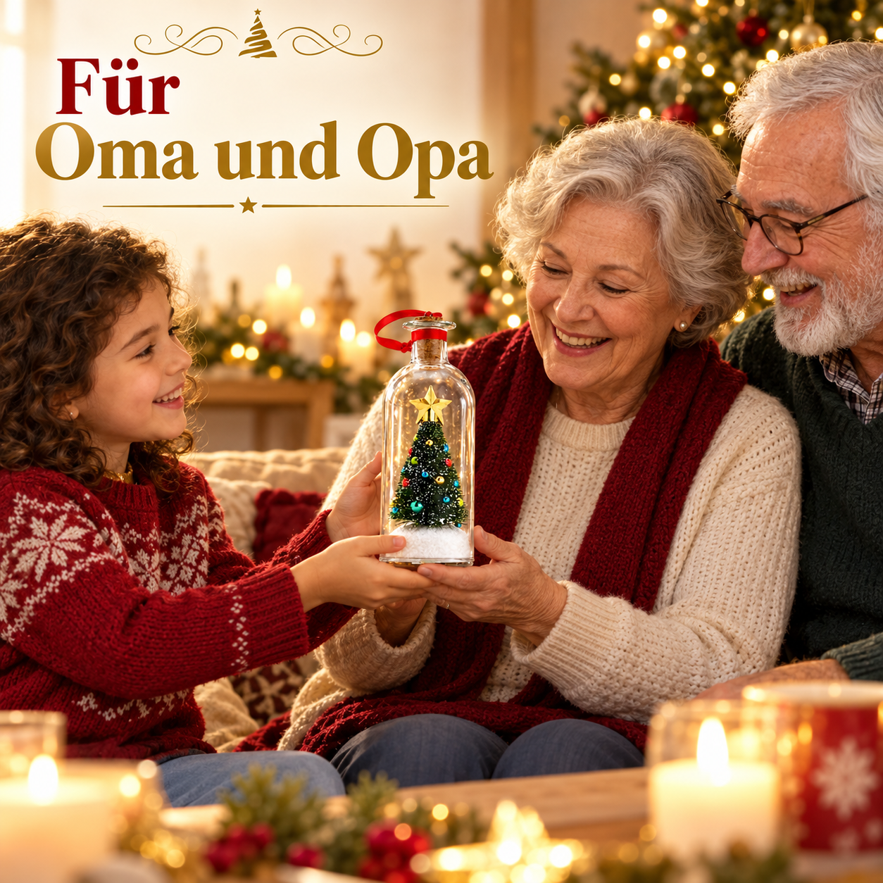 Weihnachtsflasche mit grünem Miniaturbaum für deine persönliche Sprachnachricht