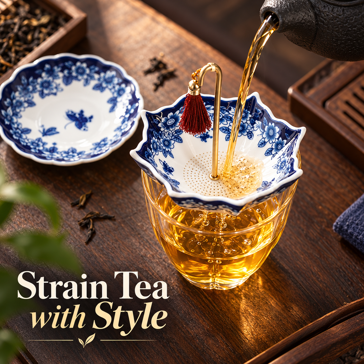 1 complete tea strainer and saucer set
