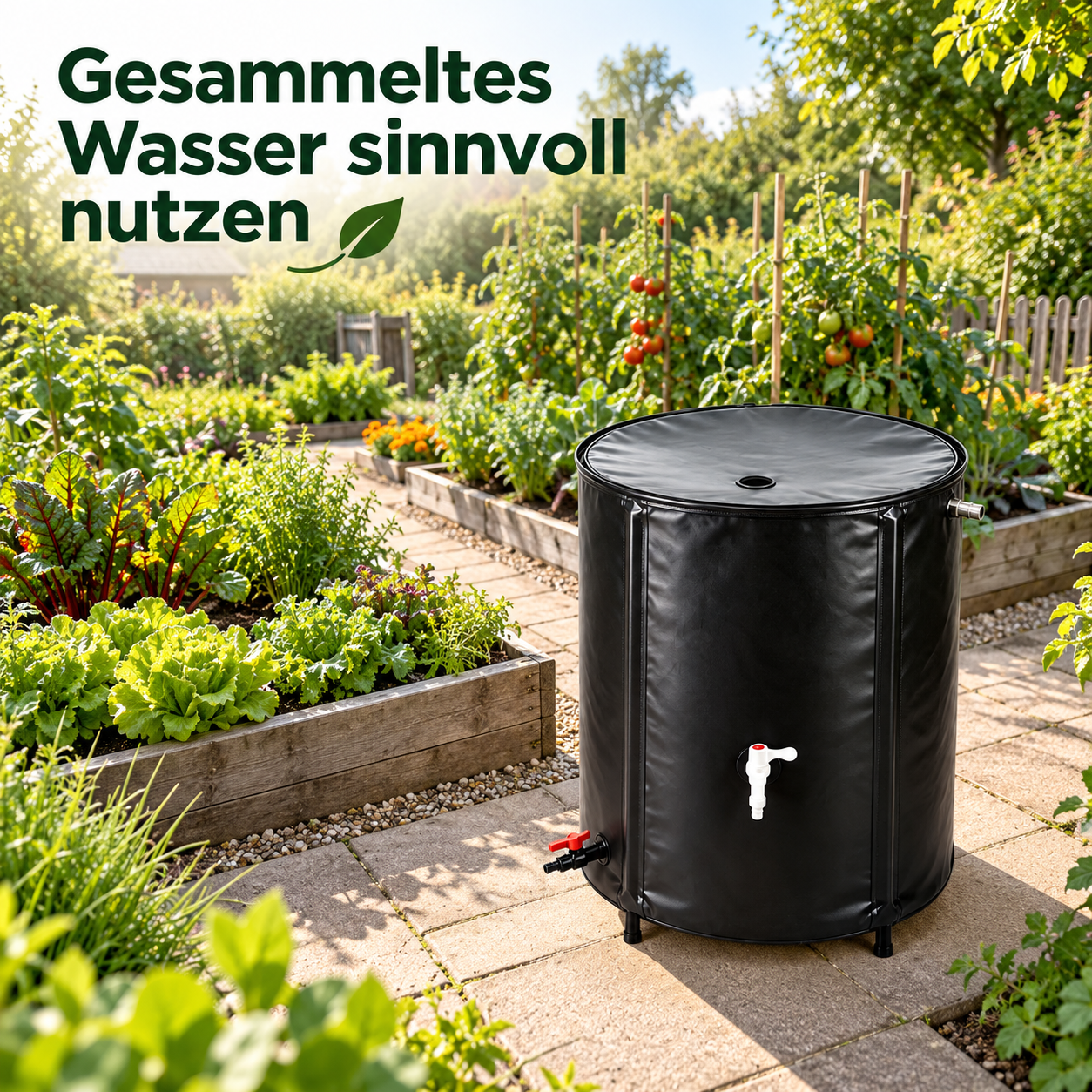 Schwarzer faltbarer Regenwassertank für den Garten