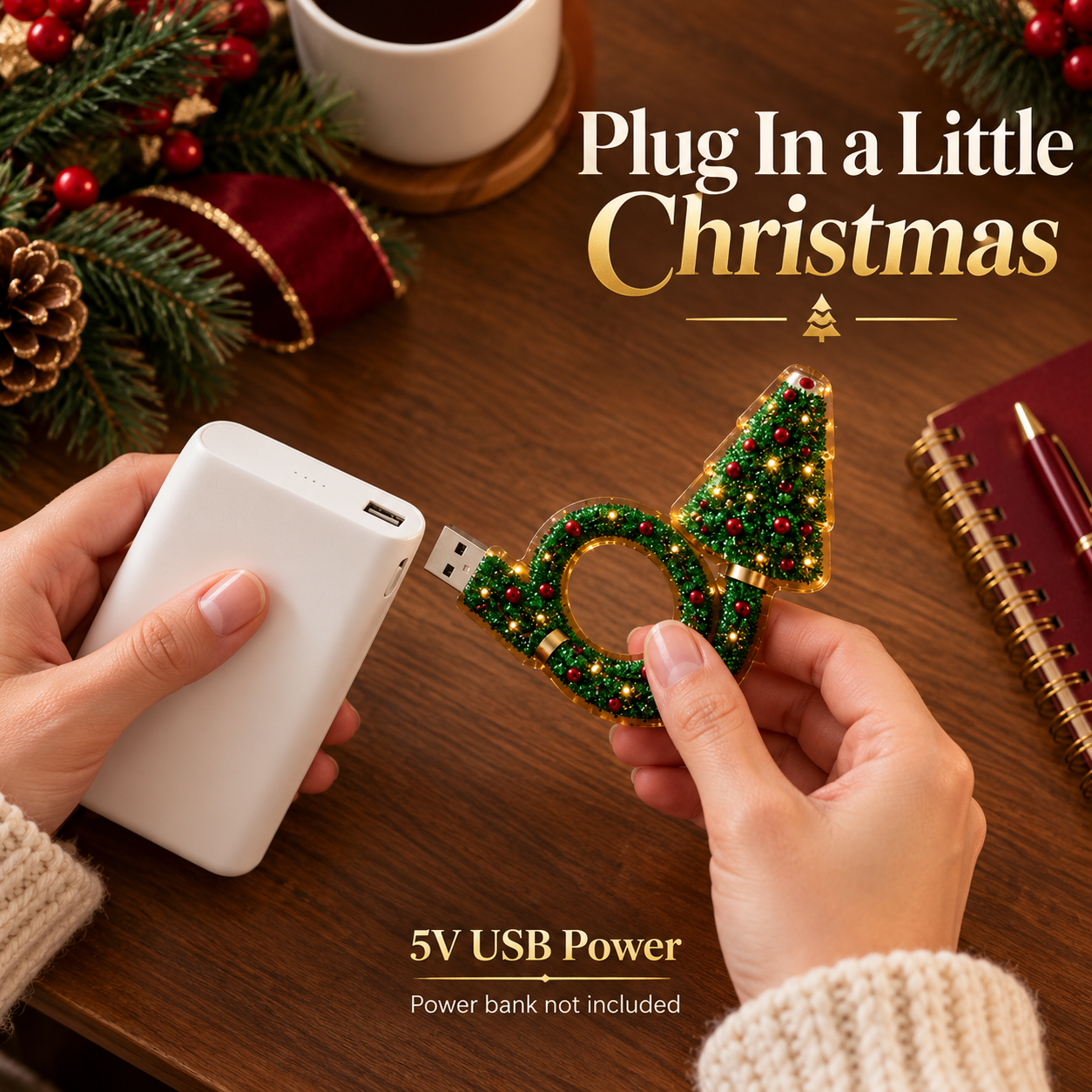 One set containing one Christmas tree USB projector in a gift box