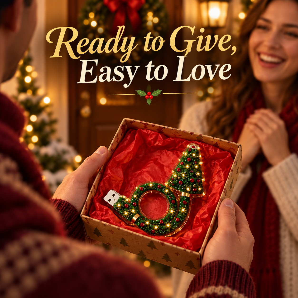 One set containing one Christmas tree USB projector in a gift box