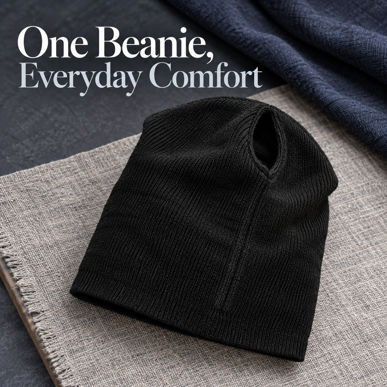 One black ponytail beanie