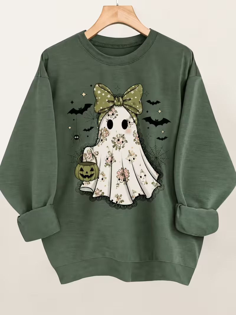 Cute Bow‑Ghost Halloween Sweatshirt