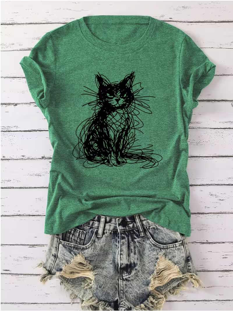 Abstract Sketch Cat T-Shirt