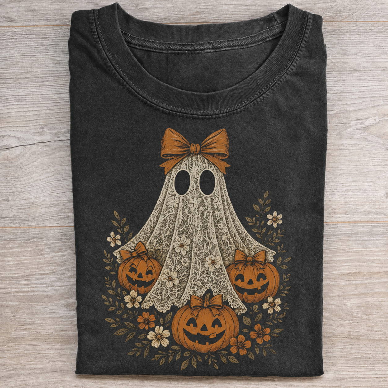 Halloween Cute Lace Ghost And Pumpkin T Shirt