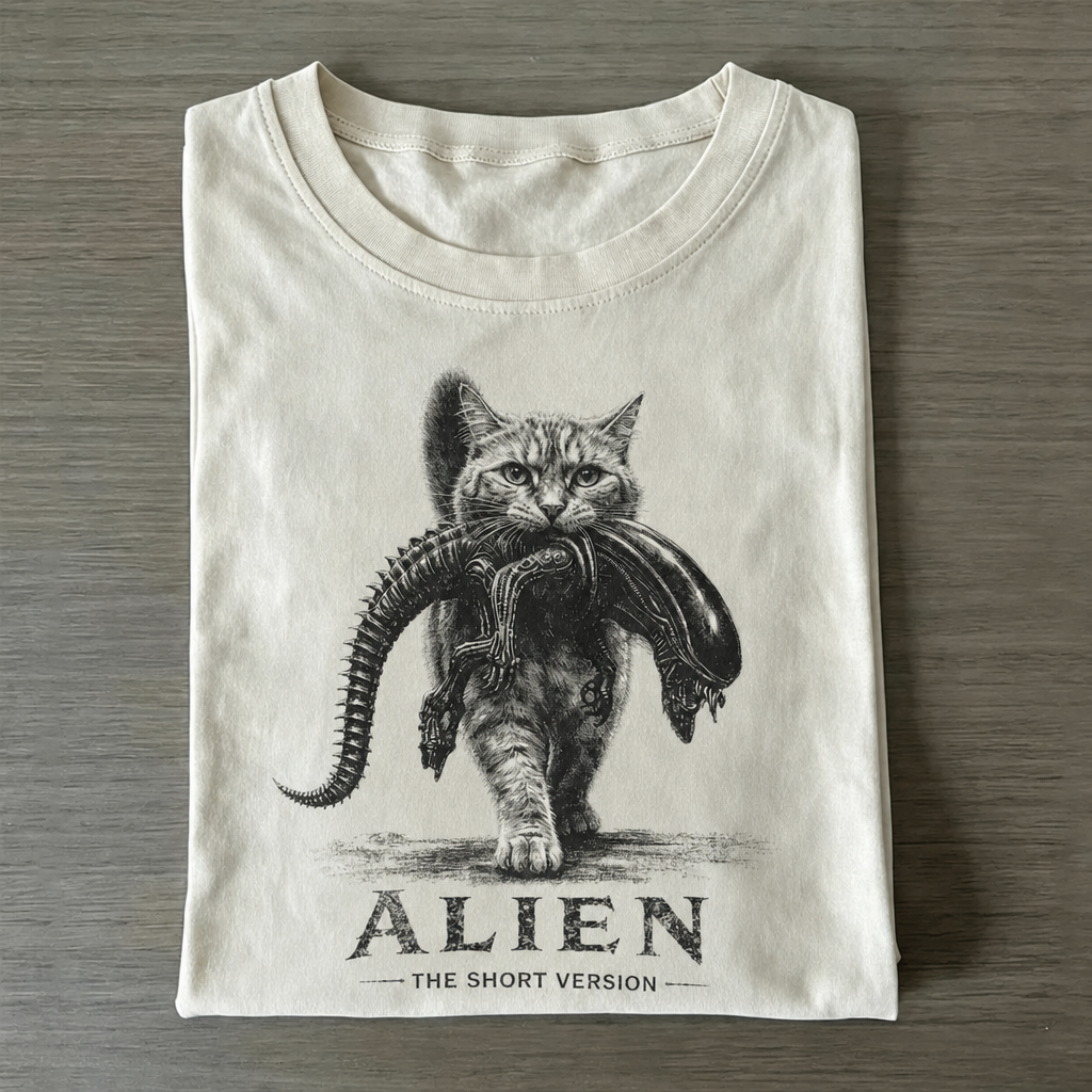 Retro Sci‑Fi Cat Horror Graphic T Shirt