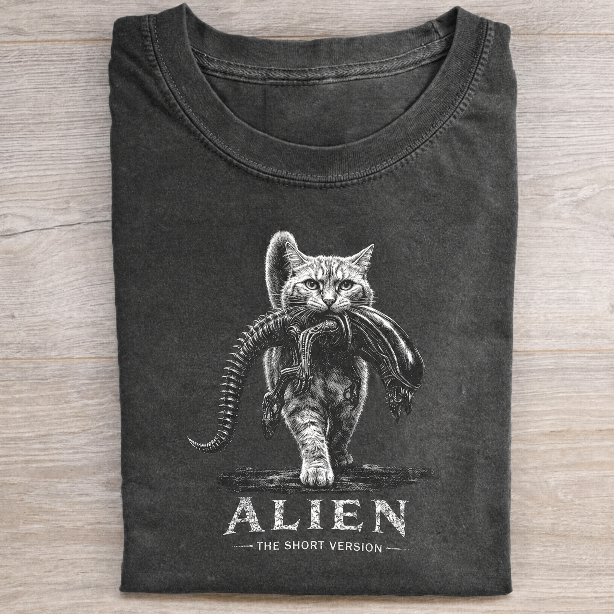 Retro Sci‑Fi Cat Horror Graphic T Shirt