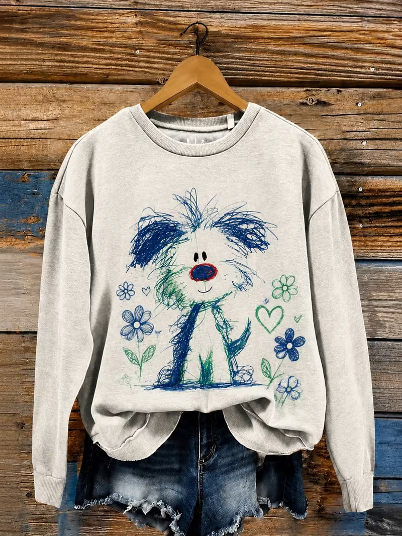 Cute Sketch Doodle Dog Crewneck Sweatshirt
