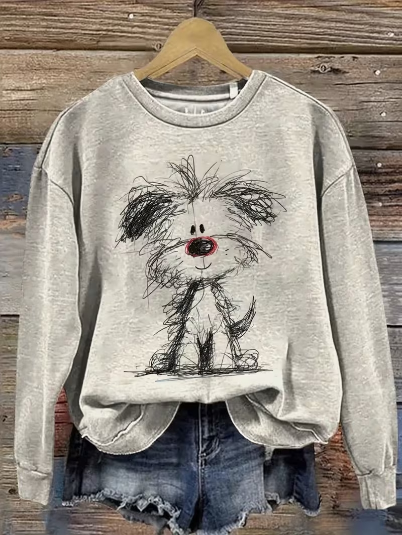 Cute Sketch Doodle Dog Crewneck Sweatshirt