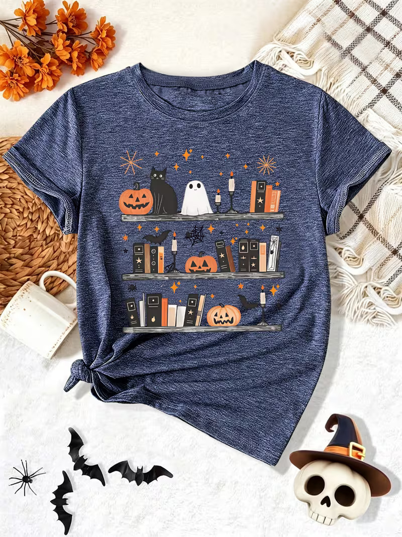 Spooky Halloween Bookshelf T Shirt