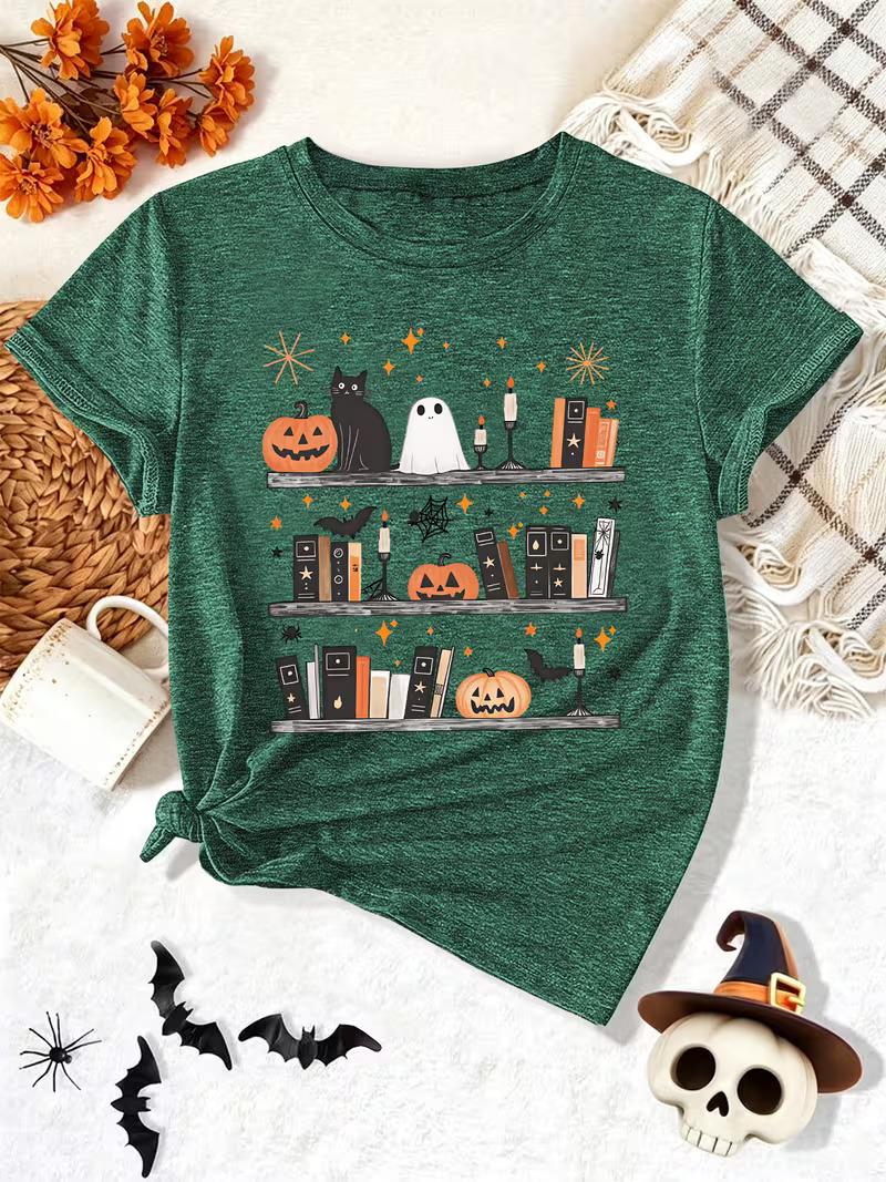 Spooky Halloween Bookshelf T Shirt